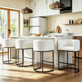 26" H Counter Height Bar Stools Set of 4, Modern Barrel Counter Stools with Backrest and Arms, Linen Fabric Upholstered Accent Barstools for Kitchen Island,Support 450 LBS (White)