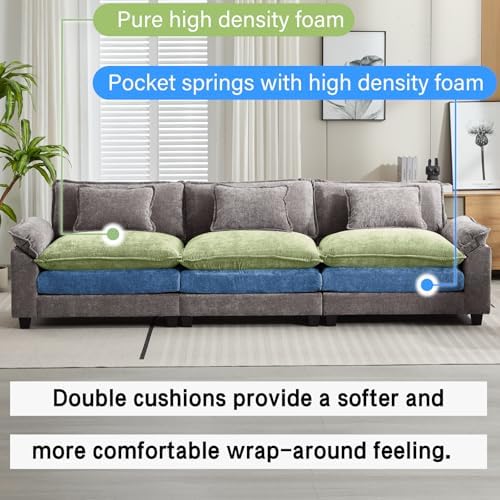 Oprisen 120" Modular Sectional Sofa, Comfy 3 Seater Deep Cloud Couch