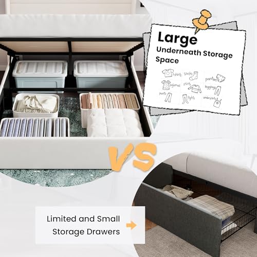 SHA CERLIN Queen Size Lift Up Hydraulic Storage Bed Frame White