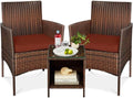 Best Choice Products 3-Piece Outdoor Wicker Conversation Bistro Set, Space Saving Patio Furniture for Garden w/Side Table - Brown/Dark Rust