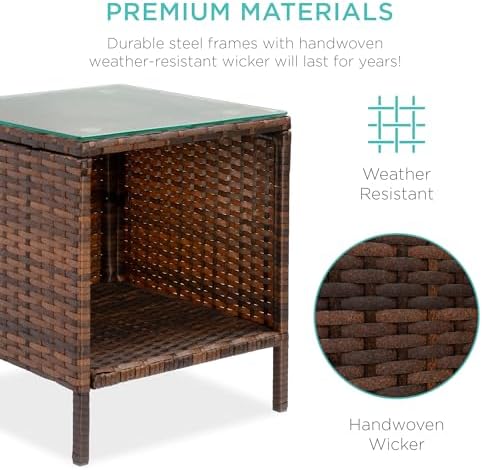 Best Choice Products 3-Piece Outdoor Wicker Conversation Bistro Set, Space Saving Patio Furniture for Garden w/Side Table - Brown/Dark Rust