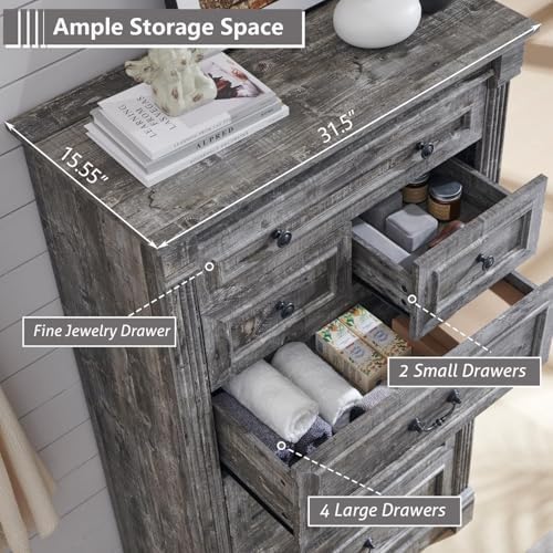 Aitjunz Farmhouse 57" Tall 7 Drawers Dresser for Bedroom, Light Grey