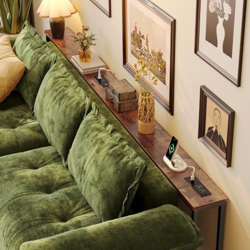 Huuger 94.5 Inch Sofa Table with Power Outlets, Skinny Behind Couch Table