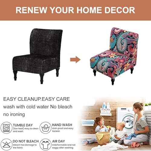 Eco-Ancheng Armless Chair Slipcover Removable Armless Accent Chairs Covers Washable Armless Slipper Chair Slipcover Printed Armless Chair Furniture Protector Covers for Living Dining Room Hotel