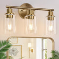 Zarbitta 3-Light Bathroom Light Fixtures, Brushed Brass Bathroom Wall Lights with Clear Glass Shade, Modern Bathroom Wall Lamp for Mirror Kitchen Living Room Hallway Cabinet