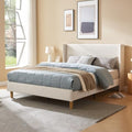 Full Corduroy Upholstered Platform Bed with Headboard Wingback, Cream