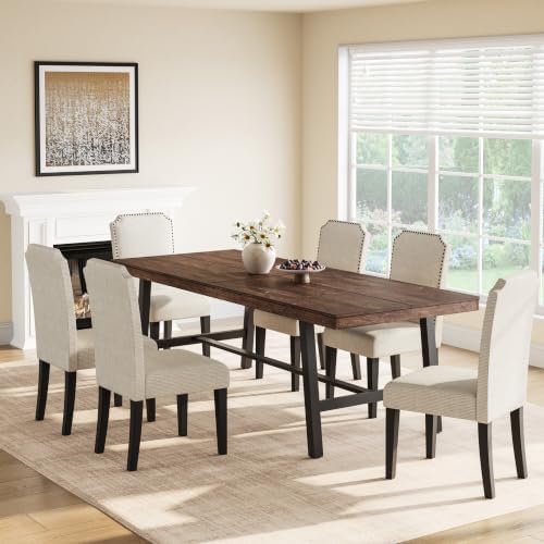 GarveeHome Industrial Dining Table for 8-10 People, 86.61" Long Kitchen Table with Sturdy Metal Frame, Rectangular Counter for Dinner, Kitchen, Dining Room (Dark Rustic Birch, 87" Non-extendable)