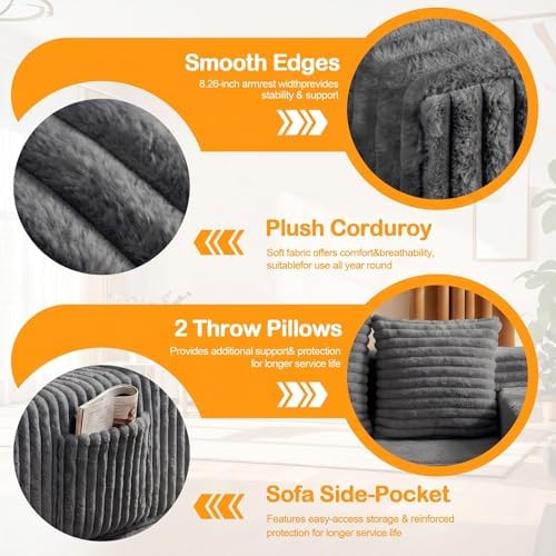Erament Boneless Loveseat Convertible Sofa Bed, Folding Floor Futon Sleeper Sofa Couch Bed- Boneless Foldable Couch, Corduroy Pull Out Sofa Bed with 2 Pillows for Living Room & Bedroom