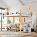 KEIKI Full Size Wooden Loft Bed Frame with Staircase, Clothes Hook, White