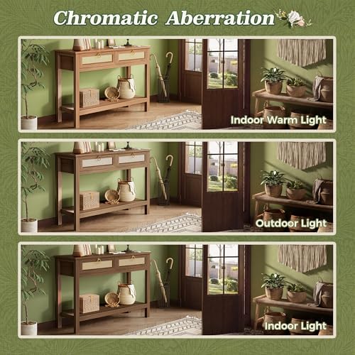 SUPERJARE Rattan Console Sofa Table with Outlets, USB-C Port and 3 Drawers