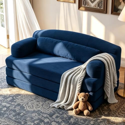 57” Convertible Sleeper Sofa Bed, Boneless Couch, Blue
