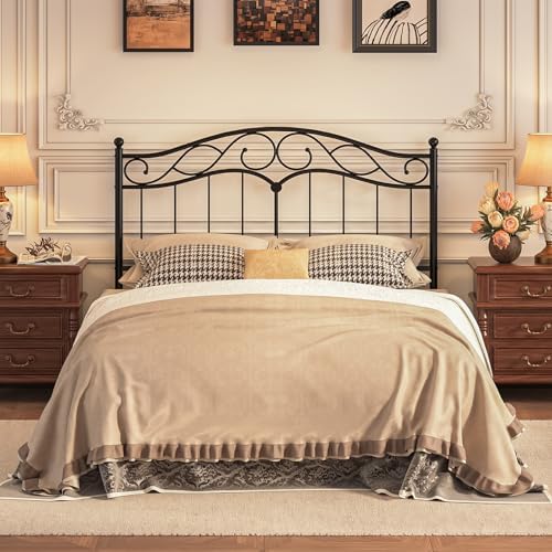 Queen Size Headboard Only, Vintage Metal Headboard for Queen Bed Black