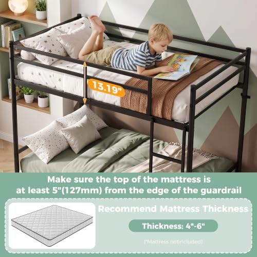 Metal Bunk Bed Twin Over Twin for Kids and Teens, Noise-Free Design, Black