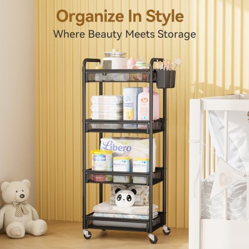 YASONIC 4 Tier Rolling Cart – Rolling Storage Cart with Wheels