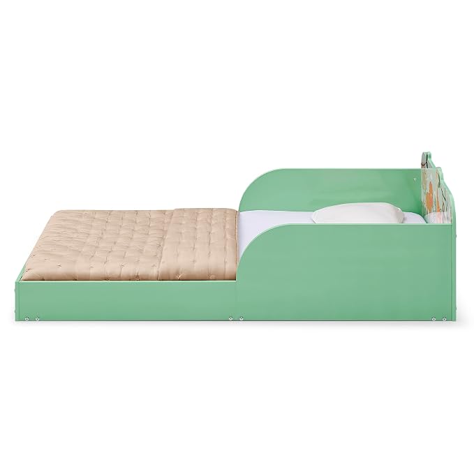 Delta Children Safari Wood Floor Toddler Bed with Reusable Stickers, Green