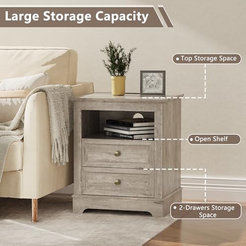 KIGOTY Farmhouse Bedroom Set, 3 Pcs Dresser and Nightstand Sets, 5 Drawer Dresser & 2 Drawer Nightstand Set with Charging Station,Rustic Wood Bedroom Furniture Set for Home