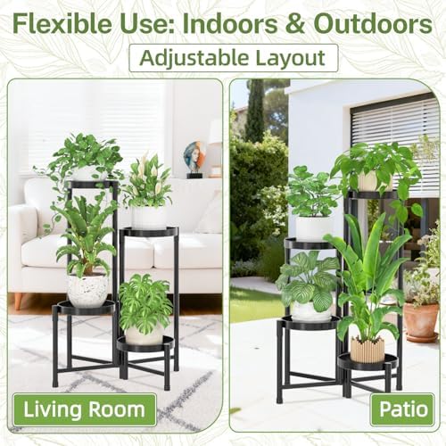 iDavosic.ly Plant Stand Indoor Outdoor, 4 Tier Metal Corner Shelf, Black