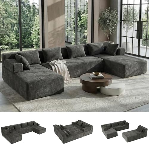 MONVANE 141" U-Shaped Modular Sectional Sofa, Grey