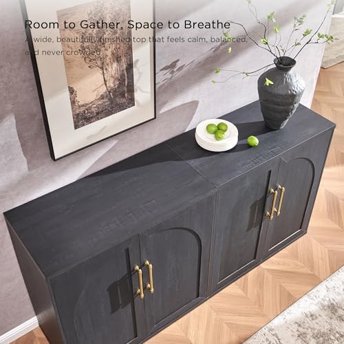 ACCOHOHO Arched Door Sideboard Buffet Cabinet Set of 2, Black