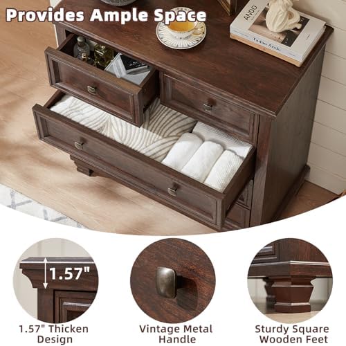 SAVOR LIFE Farmhouse Bedroom Dresser Sets 3 Piece, Walnut
