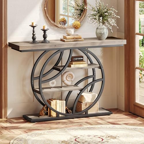 Huuger 47.2 Inch Entryway Table, Industrial Console Sofa Table with Storage