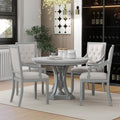 LUMISOL 5-Piece Solid Wood Dining Table Set for 4, Extendable Round Kitchen Table Set with 4 Upholstered Chairs, Farmhouse Table and Chairs Set for Kitchen, Dining Room, Antique Grey