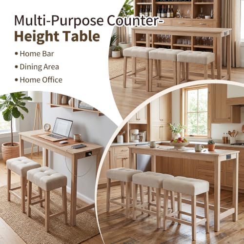 DUHOME 4 Piece Bar Table Set with Power Outlet，Dining Table Set