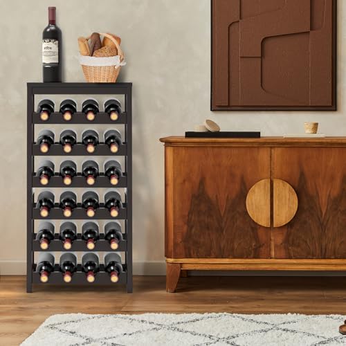24 Botttle Wine Rack Freestanding Floor 6 Tier Bamboo Wine Rack Storage