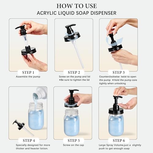 Amolliar Plastic Mason Jar Soap Dispenser with Pump Lid 16OZ -2 Pack Black