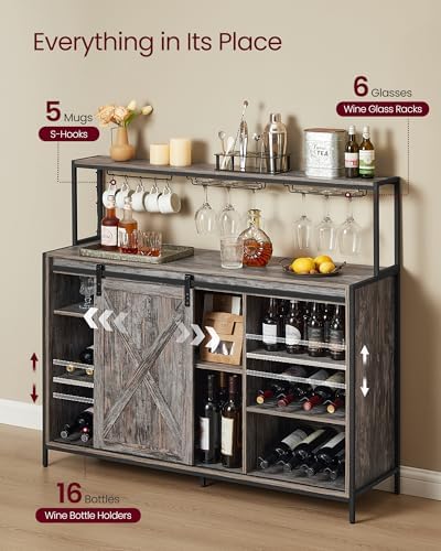 VASAGLE Coffee Bar, Buffet Cabinet with LED Light and Power Outlet