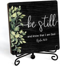 Inspirational Christian Desk Decor, Be Still And Know That I Am God Sign, Desk Decorations For Office Home Living Room Bathroom, Eucalyptus Shelf Decor, Wooden Plaque With Stand (01)