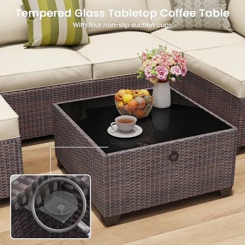 7 Piece Outdoor Patio Sectional Furniture Set, Modular Wicker Outdoor Couch