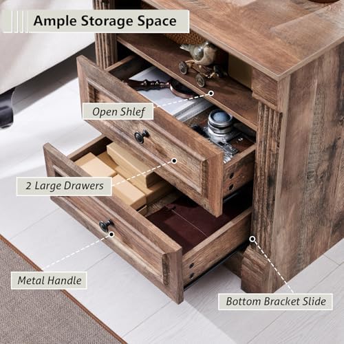 Aitjunz 26" Tall 2 Drawers Dresser for Bedroom, End Table, Light Brown