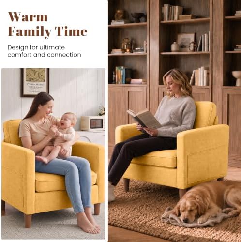 Accent Chair Set of 2, Living Room Chairs, Chenille Reading Armchair