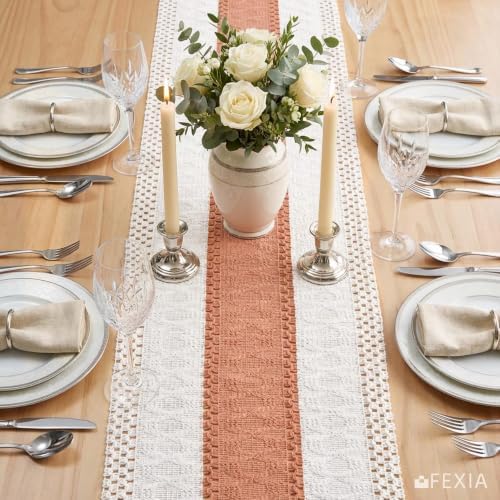 FEXIA Boho Table Runner for Home Decor 12x48 Coral Farmhouse Decorations