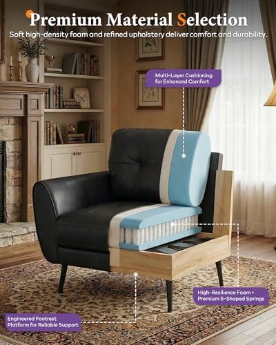 Black Leather Accent Chairs Set of 2, Tufted Reading Chairs for Living Room