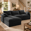 Upgraded Boneless Couch with Storage, Sectional Couches for Living Room, L-Shaped Modular Cloud Corduroy Sofa with Ottoman & Pillows, Oversized Deep Seat Memory Foam Couch, No Assembly(Gray, 107" L)