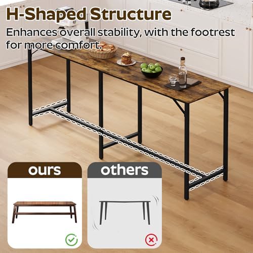 YATINEY 70.9" Bar Table and Chairs Set, Dining Table and Chair Sets, 3 Piece Counter Height Table and 2 Stools, Kitchen Table for Home Restaurant, Bar, Rustic Brown BT09BR