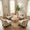 Upholstered Armless Accent Chair Set of 4,Modern Comfy Living Room Chairs with Wooden Legs& Pillows,Lounge Sofa Side Chair for Bedroom Farmhouse Reading (4 PCS, Brown)