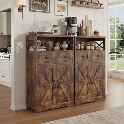 Farmhouse Storage Cabinet Set of 2, Small Kitchen Pantry Coffee Bar Cabinet