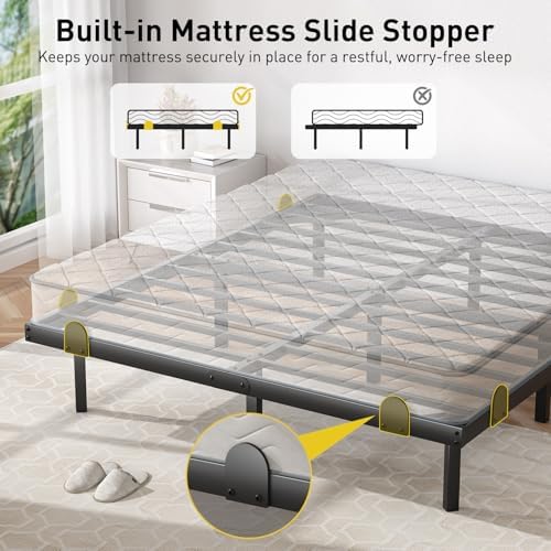 AGXI Floating Bed Frame with LED Lights and Charging Station, 10 Inch Queen Floating Bed Frame, Queen Platform Bed Frame, No Box Spring Needed, Easy to Assemble