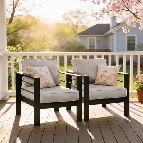 Kiss the Water Aluminum Patio Sofa, 2 PCS Light Grey Outdoor Couch