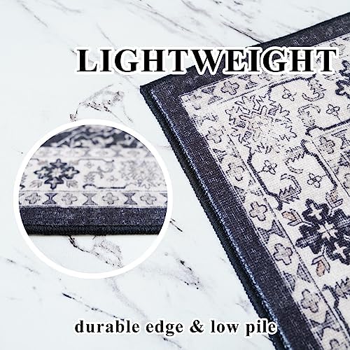 Hallway Washable Runner Rug - 2'6x12 Kitchen Rugs Entryway Rug Runner Vintage Soft Floor Mat Non Slip Indoor Farmhouse Carpet for Bathroom Living Room Bedroom (2'6''x12', Black)