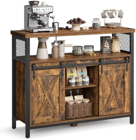 VASAGLE Buffet Cabinet, Coffee Bar with 2 Sliding Barn Doors