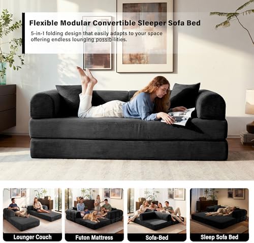 79" Convertible Sofa Bed, Boneless Sleeper Futon Couch for Living Room