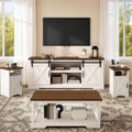 WERSMT Farmhouse 4-Piece Living Room Table Set with 66" TV Stand, White