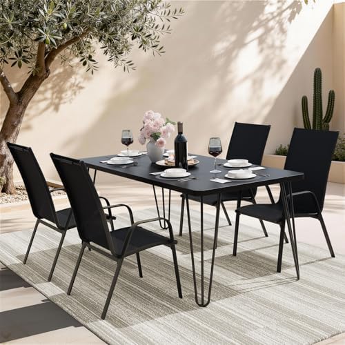 JEAREY Patio Dining Chairs Set of 4, Stackable Outdoor Chairs, Black
