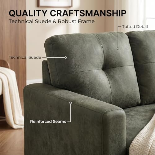 TYBOATLE Convertible Sofa Bed Couch with Reversible Storage Chaise, 71" L Shaped Pull Out Couch Bed, Comfy Linen Fabric Sleeper Sofa for Living Room, Apartment & Guest Room (Green)