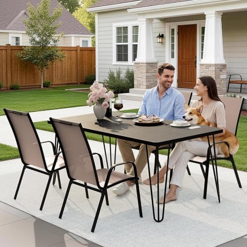JEAREY Patio Dining Chairs Set of 4, Stackable Outdoor Chairs, Brown