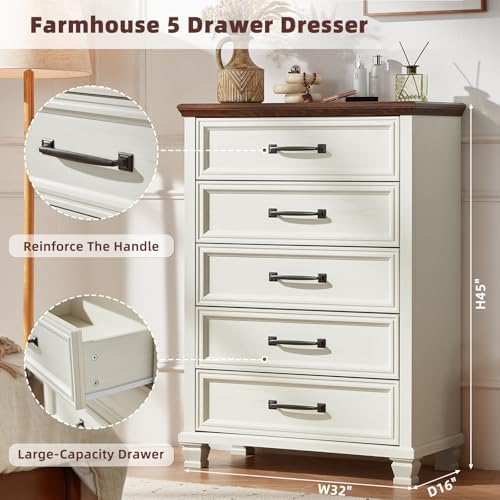 SAVOR LIFE Farmhouse Dresser and Nightstand Sets 3 Piece, White